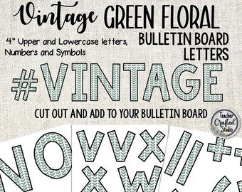 Vintage Floral Bulletin Board Letters | Green floral 4" cut out letters | Farmhouse Letters