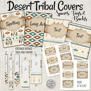 Okładki, grzbiety i etykiety Desert Tribal Binder - Edytowalne okładki - Do użytku w klasie - Zasoby dla nauczycieli
