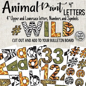 Cartas de quadro de avisos com estampa animal | Letras recortadas em sala de aula | Decoração de sala de aula Safari