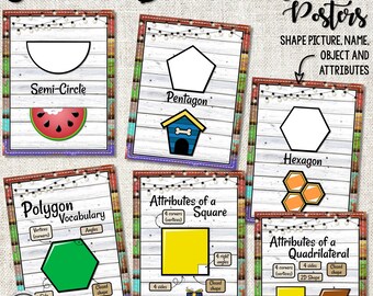 Summer Boardwalk Shapes Posters and Memory Game | 2D Geometry Attribute Posters