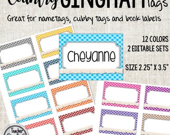 Printable Country GinghamTags | Country Classroom Decor | Editable Organizational Tags | Birthday Party Tags