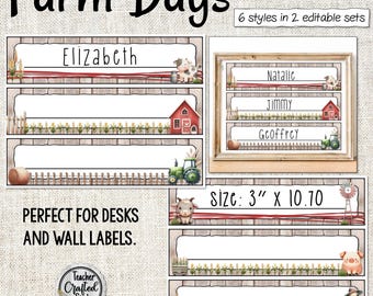 Printable Farm Days Desktop Name Tags | Wall Labels | Classroom Wall Labels