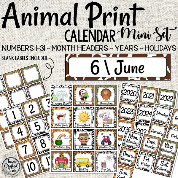 Animal Print Mini Calendar set | Classroom Calendar | Pocket Calendar