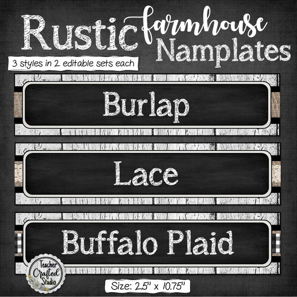 Printable Rustic Farmhouse Desktop Nameplates - Wall Labels - Name Tags - Classroom Labels - Teacher Tools