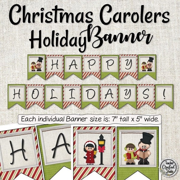 Printable Happy Holidays  Carolers Banner - Christmas party banner - Classroom Banner - Bulletin Board Banner