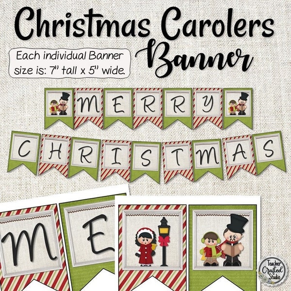 Printable Merry Christmas  Carolers Banner - Christmas party banner - Classroom Banner - Bulletin Board Banner
