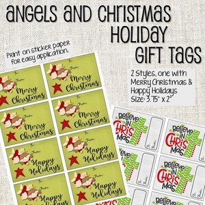 Etiquetas de regalo navideñas con ángeles y cruces para imprimir - Etiquetas navideñas para el aula - Etiquetas de regalo navideñas - Etiquetas de regalo de Jesús