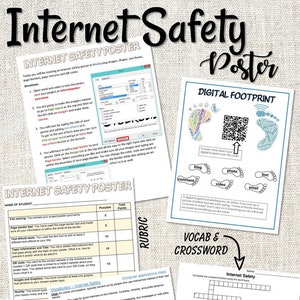 Distance Learning Internet Safety poster project lesson plan-Vocab-Crossword - Digital Citizenship