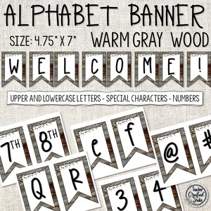 Bannière alphabet bricolage en bois gris chaud | Bannière pour la classe | Bannière de fête | Bannière imprimable