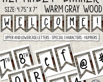 Warm Gray Wood DIY Alphabet Banner | Classroom Banner | Party Banner | Printable Banner