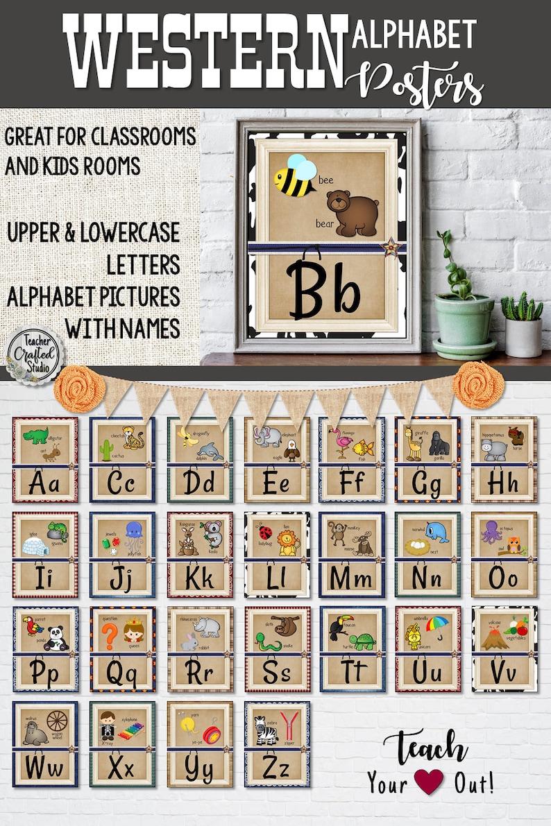 Western Theme Alphabet Posters Alphabet Images and Words Instant