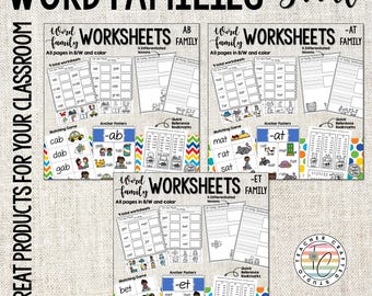 Printable Word Family Bundle | -at, -et, -ab | Phonics Worksheets & Activities
