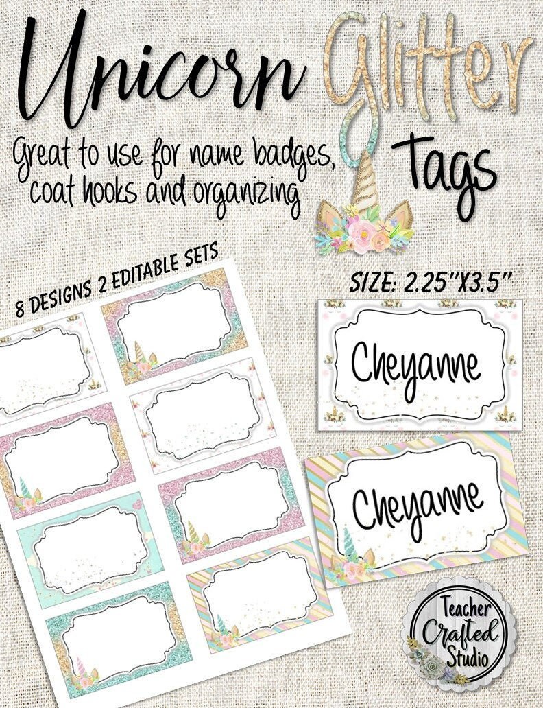 Printable Unicorn Glitter s Editable Organizational s Etsy Printable Unicorn Glitter s Editable Organizational s Etsy
