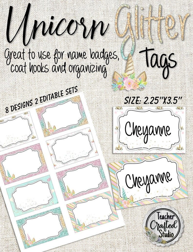 Printable Unicorn Glitter s Editable Organizational s Etsy