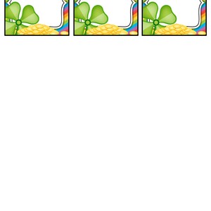 May include: Three printable St. Patrick's Day gift tags with a rainbow border, a shamrock, and a pot of gold.