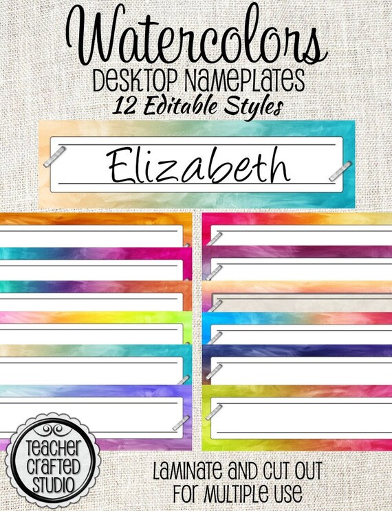 Printable Watercolors Desktop Nameplates Wall Labels Name Etsy