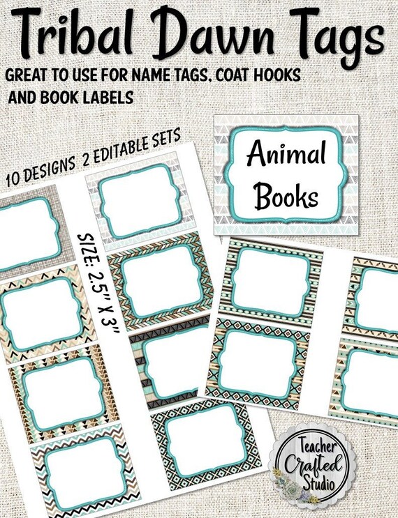 Printable Tribal Dawn Tags Editable Organizational Tags Etsy