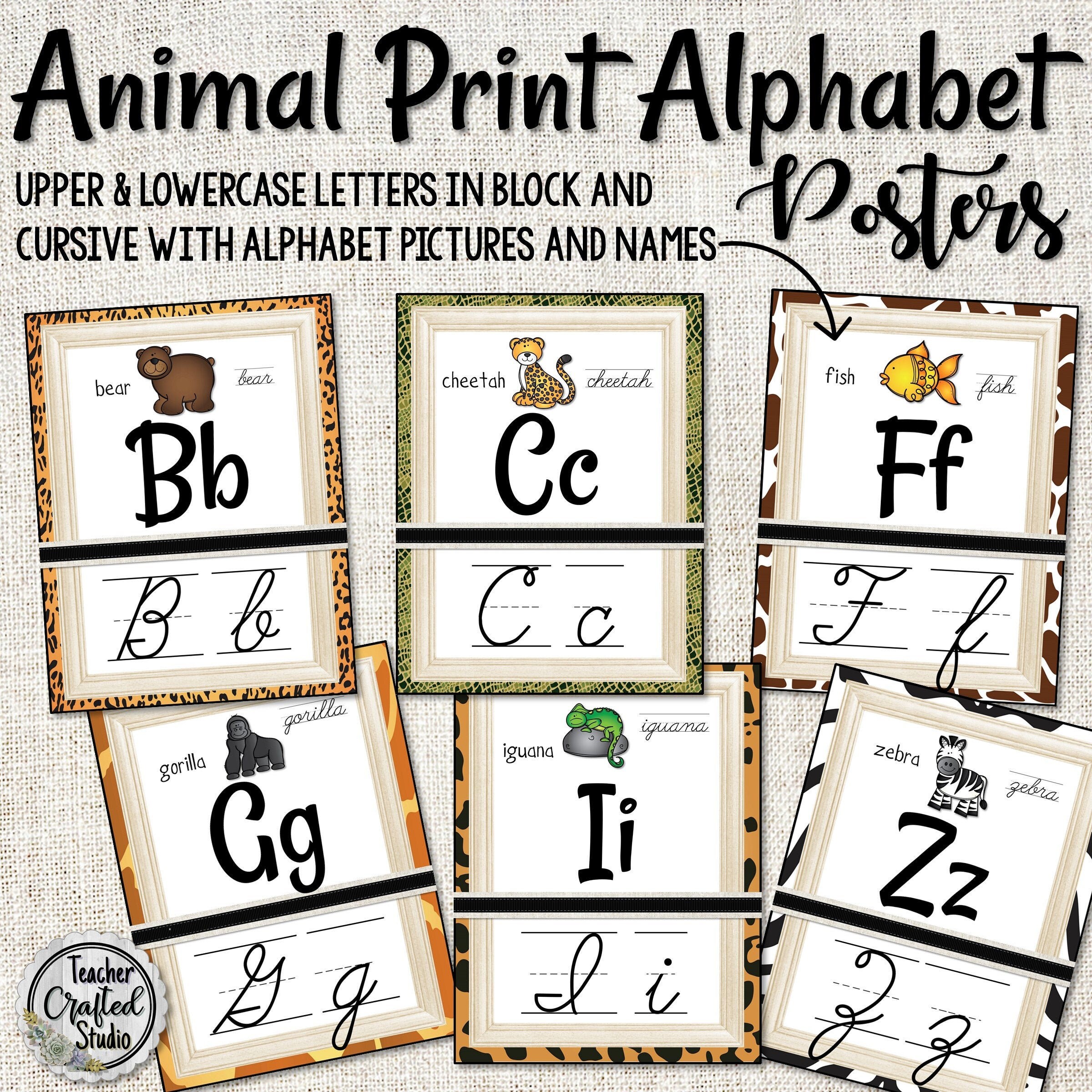 Buy Animal Print Block and Cursive Alphabet Posters Alphabet Images and  Words Instant Digital Download Classroom Posters Online in India 