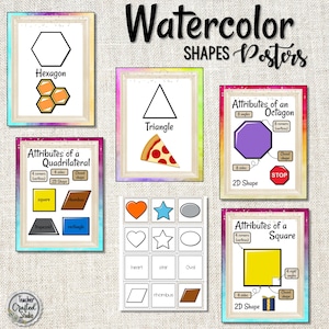 Watercolor Classroom Decor Shapes Posters | Kids Bedroom Shapes Posters | Downloadable Shapes Posters