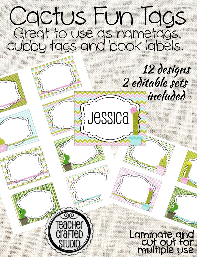 Printable Cactus Enjoyment Tags - Clroom Tags - Coat hook Tags - Scheduling Tags - Instructor resources graphic relating to Printable Name Tags for Cubbies titled Printable Cactus Pleasurable Tags - Clroom Tags - Coat hook Tags - Planning Tags - Instructor resources