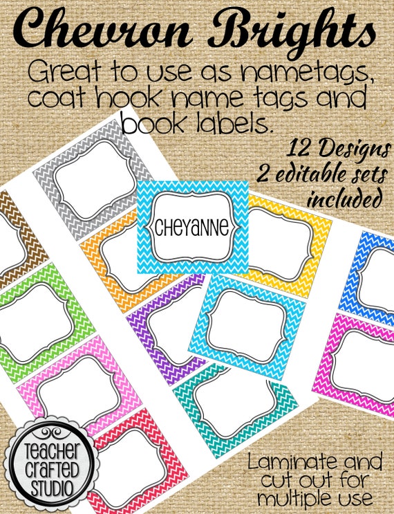 Printable Chevron Brights Tags Editable Organizational Tags Etsy