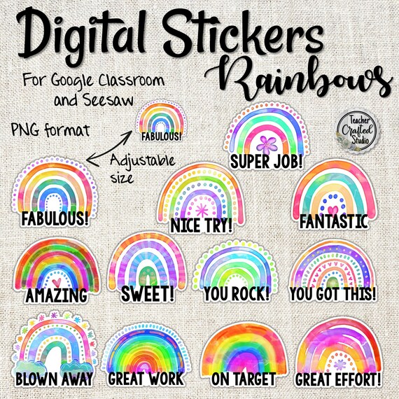 Distance Learning Digital Stickers Rainbow Edition | Google & Seesaw Directions