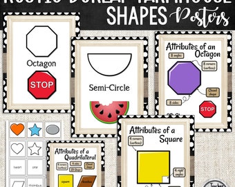 Rustic Farmhouse Burlap Shape Posters | Attribute Shape Posters | Classroom Shape Posters