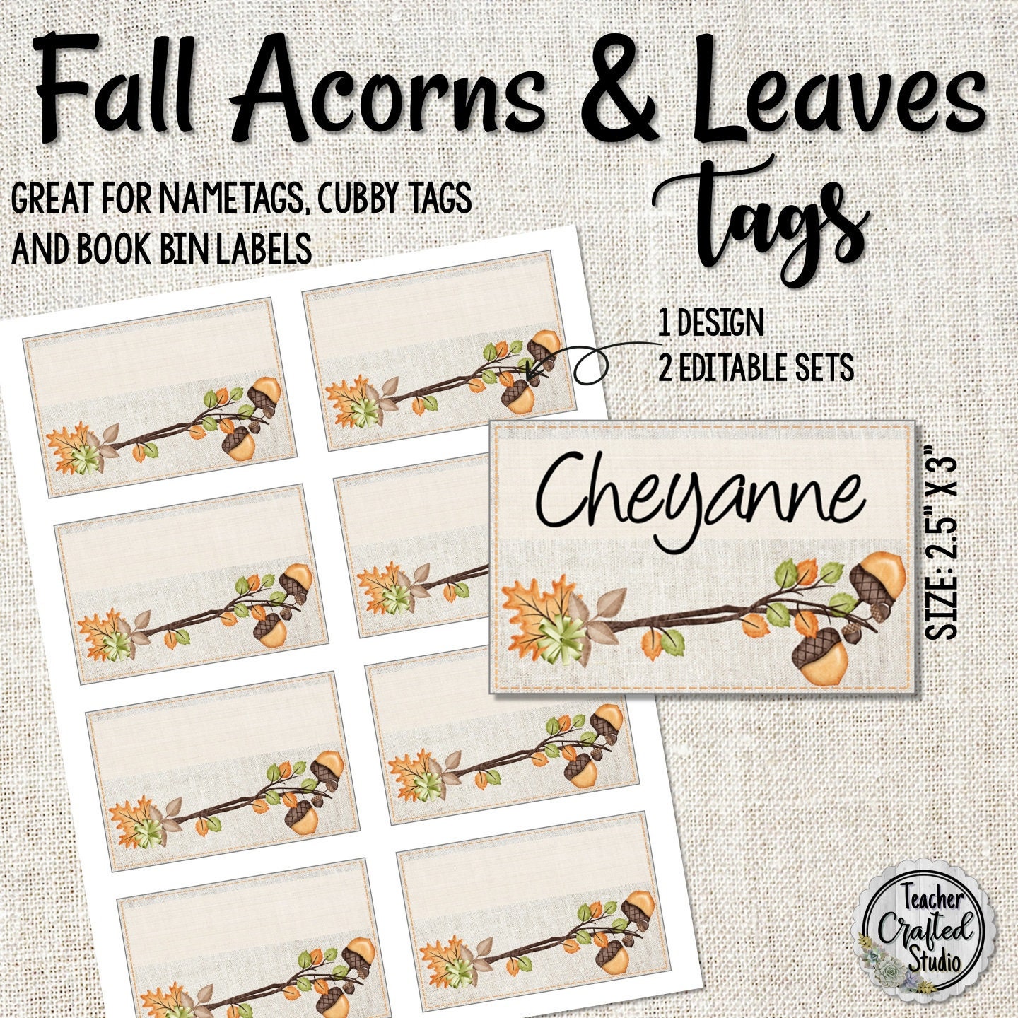 fall-acorns-and-leaves-name-badge-tags-cubby-tags-book-etsy