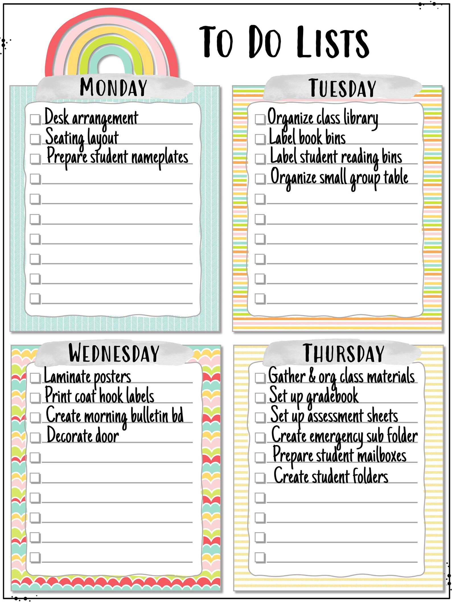 Printable Rainbow Sunshine Teacher Todo Lists Daily to Do Etsy
