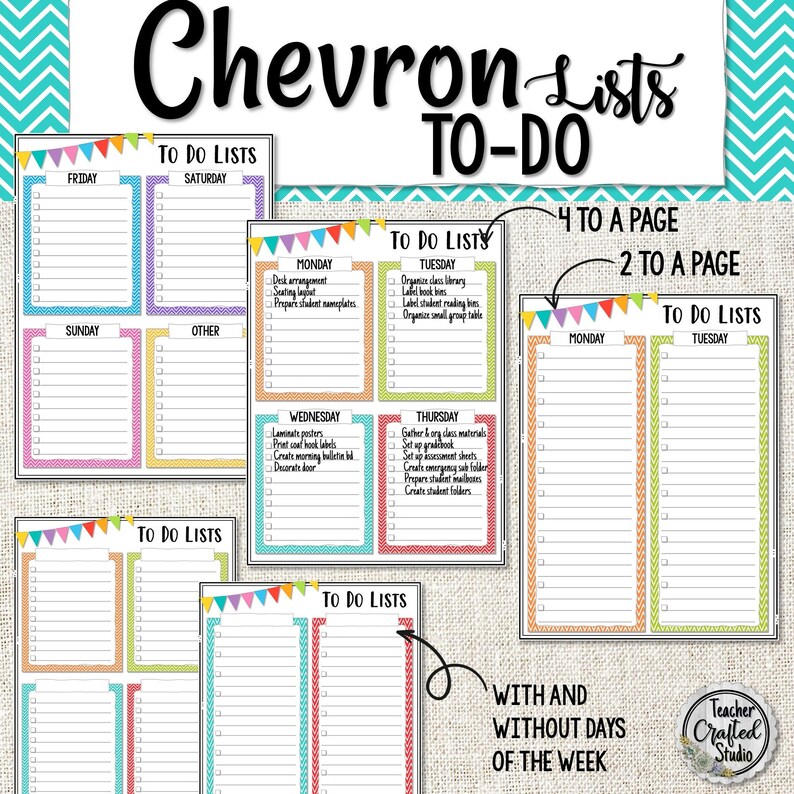 Chevron to Do Lists Printable to Do Lists Colorful to Do Lists Teacher ...