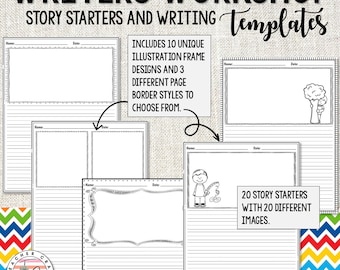 Print-and-Go Story Starter Worksheets for Kids | 48 Pages | Drawing + Writing Templates | Writers Workshop Templates