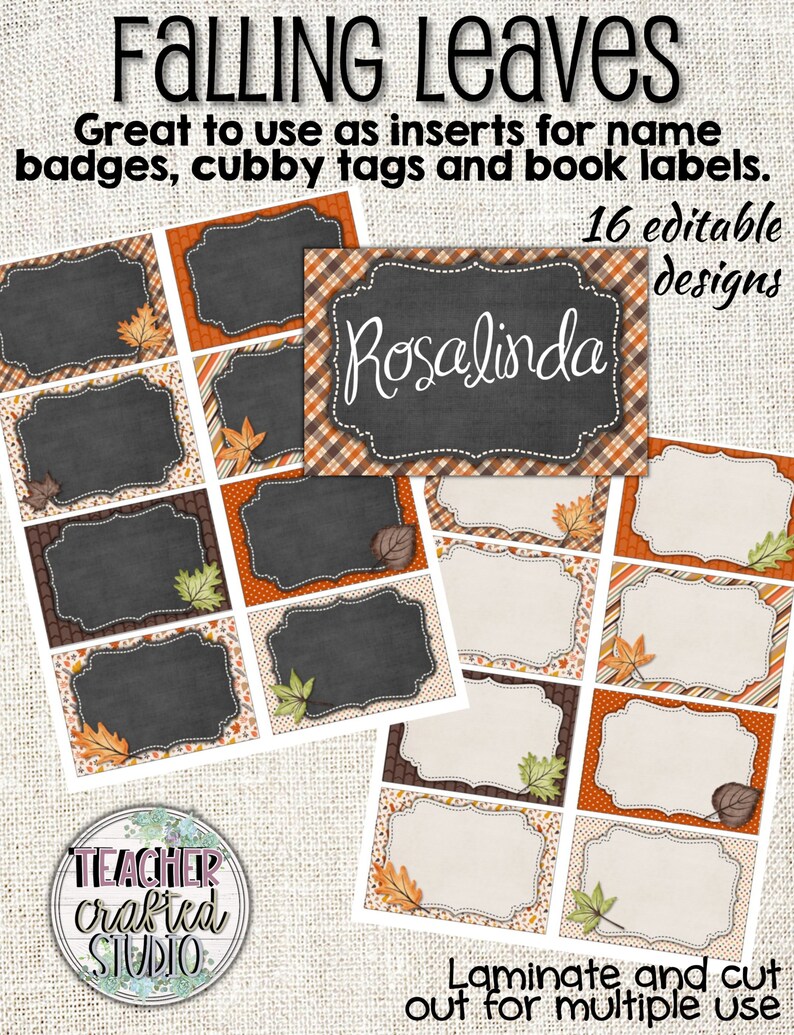 Printable Slipping Leaves Tags - Editable Standing Badge Tags - Organizational Tags graphic about Printable Name Tags for Cubbies named Printable Slipping Leaves Tags - Editable Standing Badge Tags - Organizational Tags