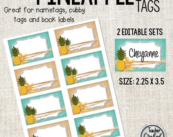 Pineapple Tags | Tropical Party Tags | Classroom Name Tags | Birthday Party Tags