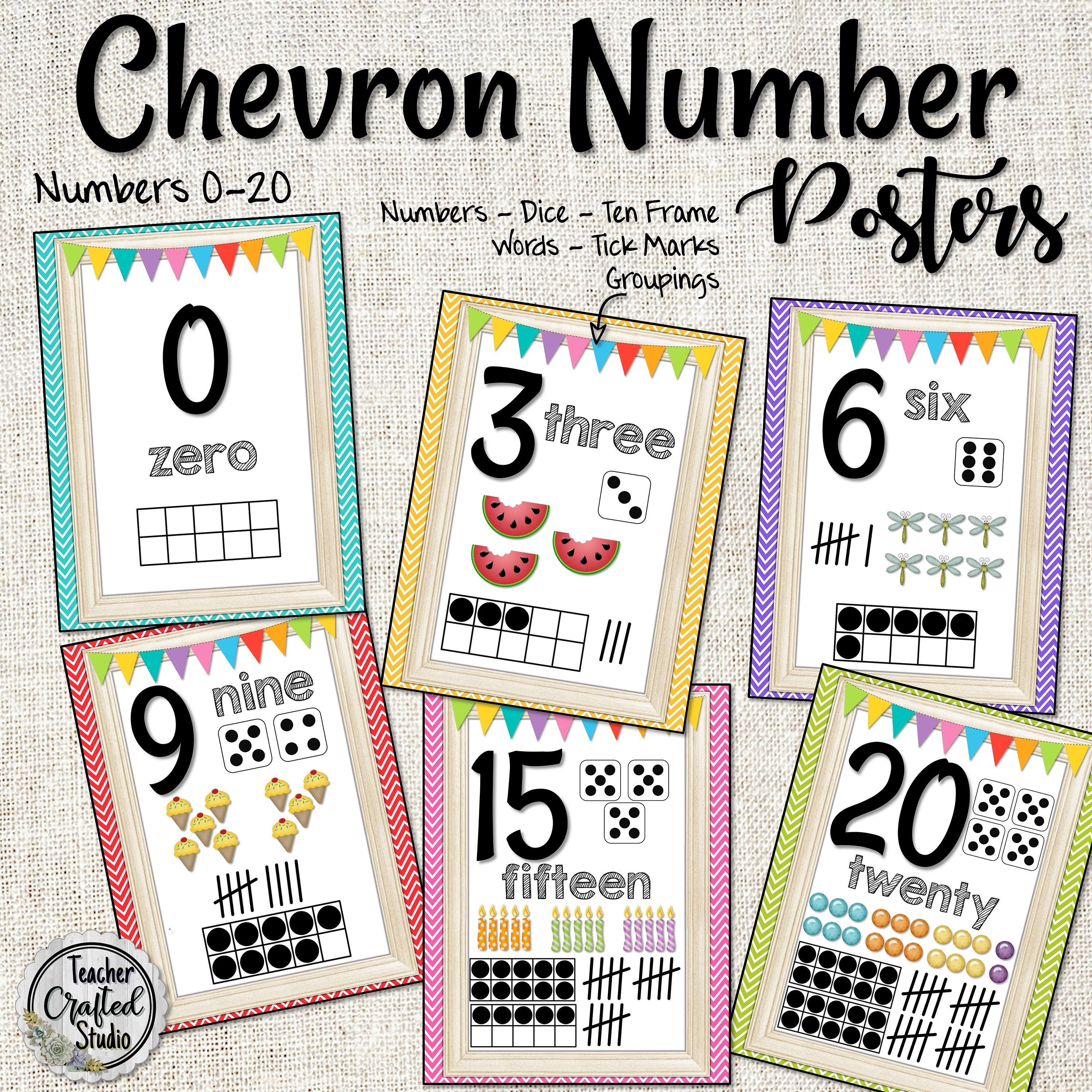 Chevron Number Posters 0-20 | Ten Frames Posters | Instant Digital ...