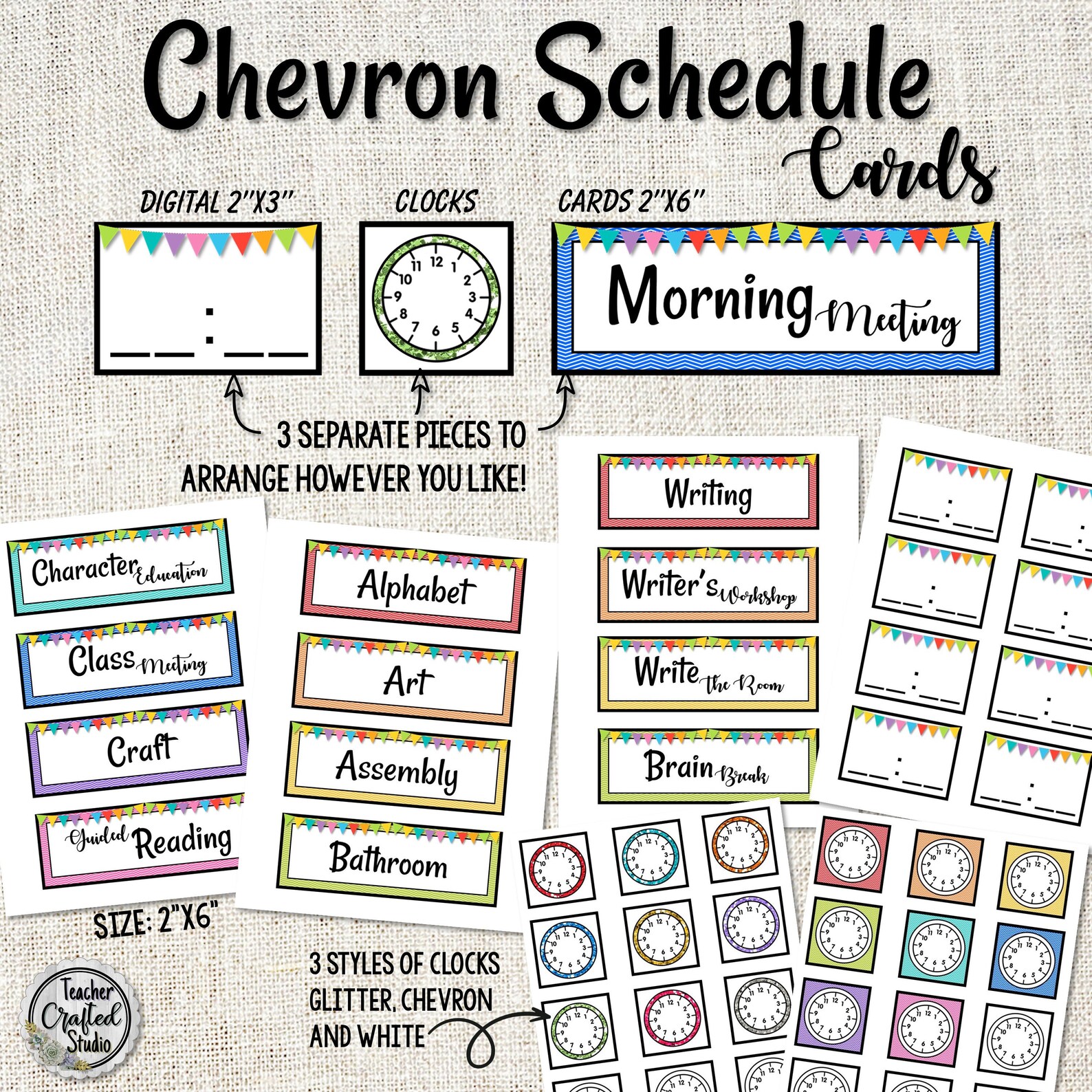 Rainbow Chevron Schedule Cards and Times Editable Classroom Etsy