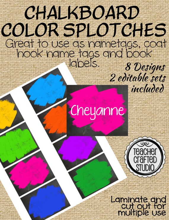 Printable Chalkboard Color Splotches Editable Organizational Etsy