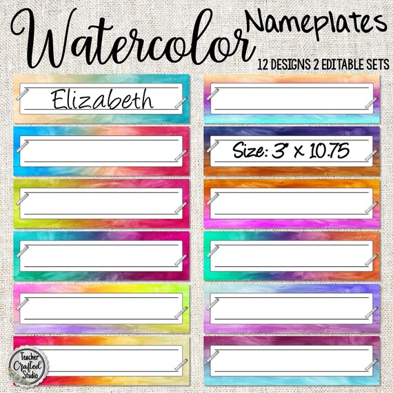 Printable Watercolors Desktop Nameplates Wall Labels Name Etsy