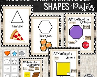 Rustic Farmhouse Burlap and Lace Shape Posters | Attribute Shape Posters | Classroom Shape Posters
