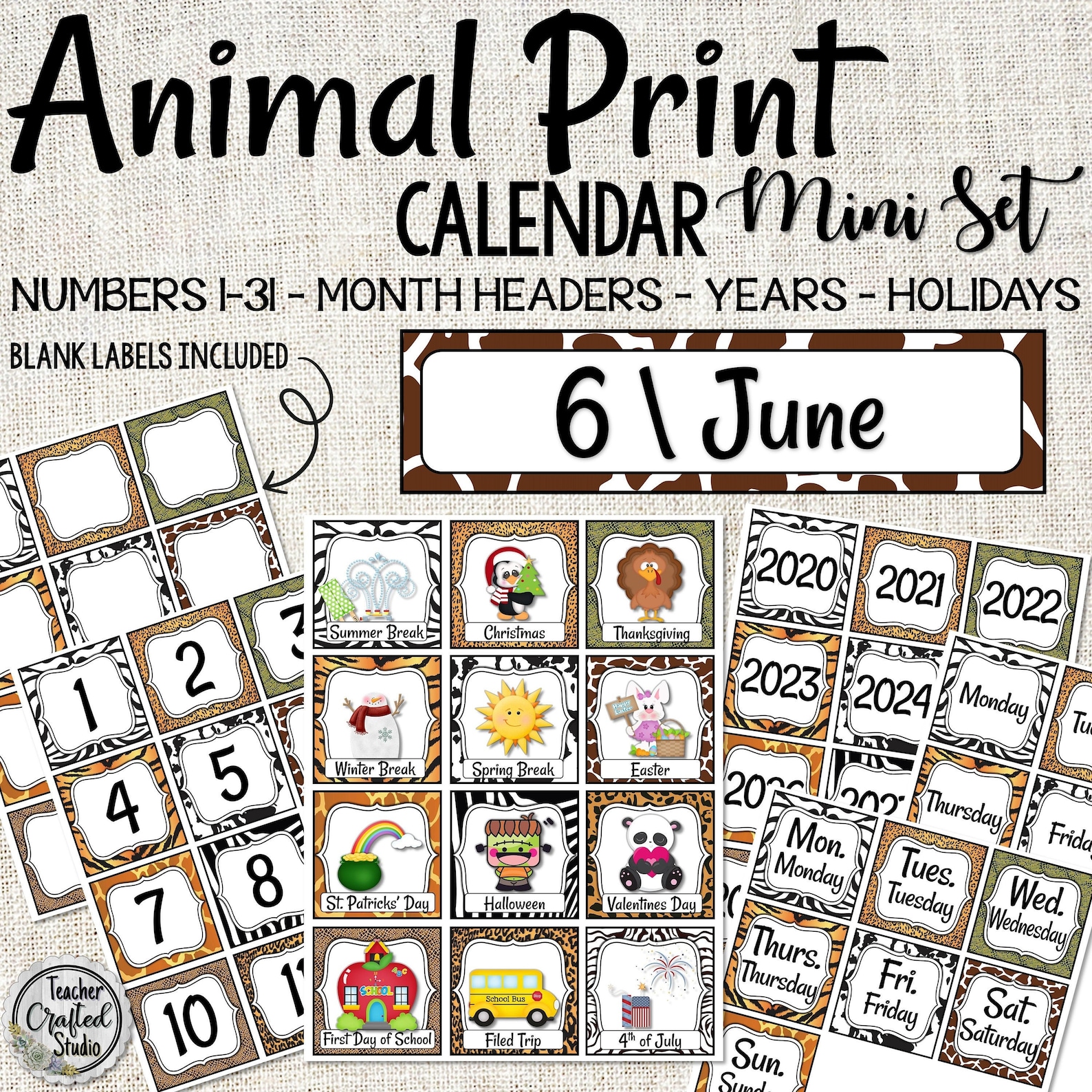 Animal Print Mini Calendar Set | Classroom Calendar | Pocket Calendar ...