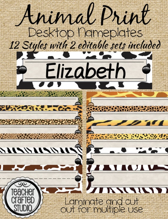 Printable Animal Print Desktop Nameplates Name Tags Etsy