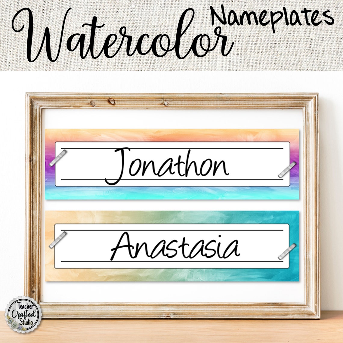 Printable Watercolors Desktop Nameplates Wall Labels Name Etsy