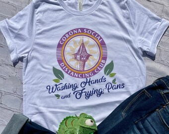 Corona Social Distancing Club shirt, Rapunzel, Quarantine, Washing hands, Frying pans