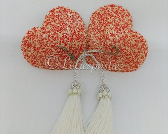 Red and white heart nipple pasties with removable tassels