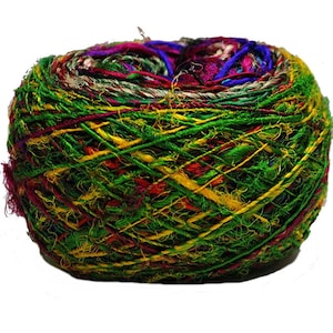 Premium Recycled Silk Yarn - Multicolor 100 Grams | Recycled Sari Silk Yarn | 150 yards | Great for knitting, crochet, mixed media