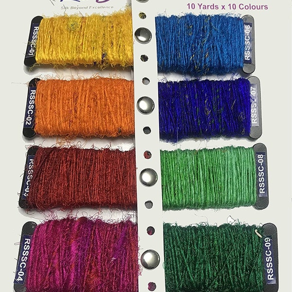 Strickseide Mini Seide Garn Packung mit 10 | Recycling Sari Seide Garn Pack | 10 Farben von 10 GMS | Verschiedene Seidengarn Bundle | Seide Garn Starter Kit