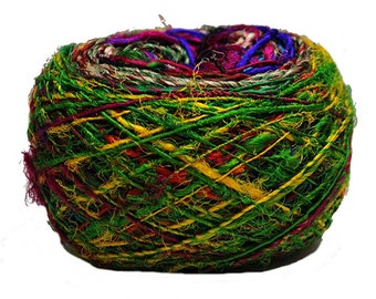 Handspun Recycled Sari Silk Yarn: Multicolor DK/Light Worsted, 150 yards