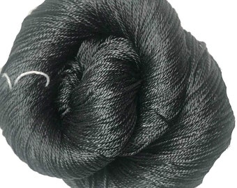 Pure Mulberry Silk 3 ply yarn - 260 yards - 50 Gm - Black yarn- knitting, crochet, tatting, jewelry making, sock yarn,