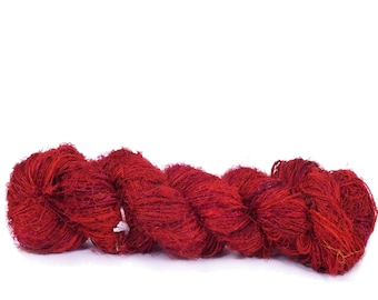 Red Recycled Sari Silk Yarn (100 Grams): Art Yarn for Knitting & Crochet
