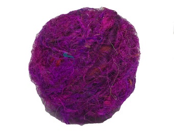 Purple Recycled Sari Silk Yarn: Handspun Art Yarn (100gm)
