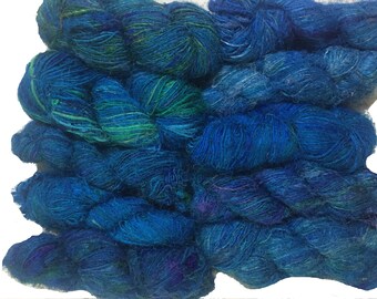 Free Shipping 10 Yards Earth Print Recycled Sari Silk Ribbon Yarn...